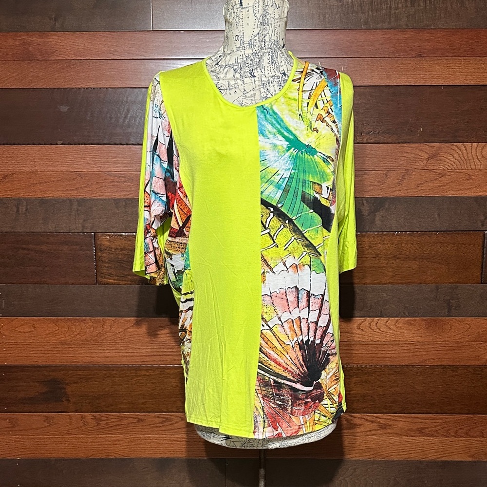 Kaktus Lime Green and Multicolor Blouse